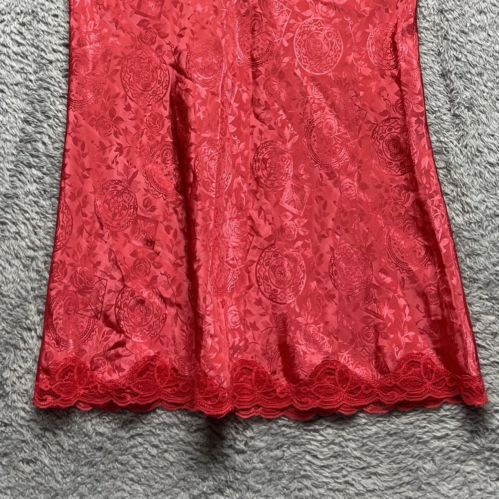 Victoria Secrets Nightie Red Floral Lace Chemise Scallop Hem Vintage Romantic - Picture 4 of 9